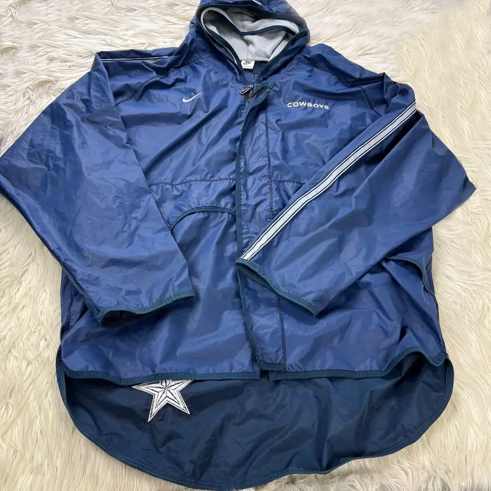 Vintage 90's Nike Men's L Dallas Cowboys‎ Waterproof Parka Jacket Fleece Hood